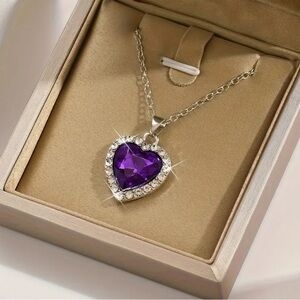 Purple Silver Heart Necklace